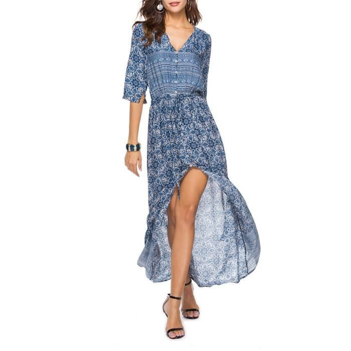 Robe Fleurie Femme - Manches Ballon, Taille Haute, Ceinture Noeud, En Maille Polyester, Pour Soirée