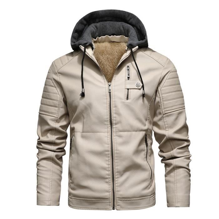 BLOUSON - PERFECTO - BOMBER Veste Hiver Homme Zippée Hiver Cuir Veste  Polaire Veste Cuir Doublé Et Épaisse Moto Décontracté Gris