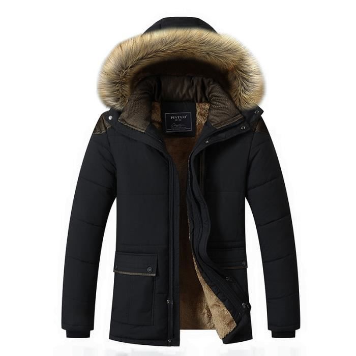 Parka Homme plus de velours Parka à capuche fourrure synthétique