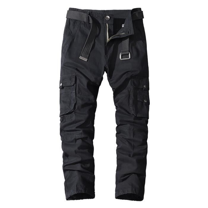 Pantalon tactique cargo pour homme - Couleur unie - Grande taille - Pantalon multi-poches