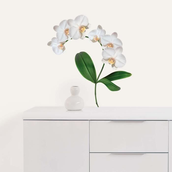 Sticker Mural Fleurs Orchidees Blanches Xl Achat Vente Stickers Cdiscount