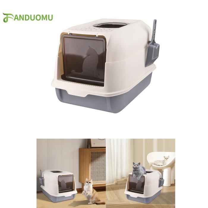 Meilleurs prix pour Bac à Litière pour Chat Fermée - FANDUOMU - Grande Maison avec Couvercle - Tiroir à Litière - Gris