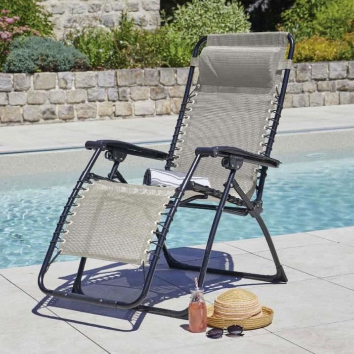 fauteuil transat palavas relax - ozalide - gris - métal - pliant - extérieur