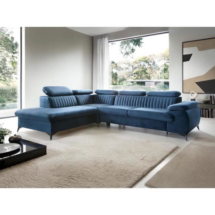 Canapé d'angle Bleu Velours Contemporain Confort