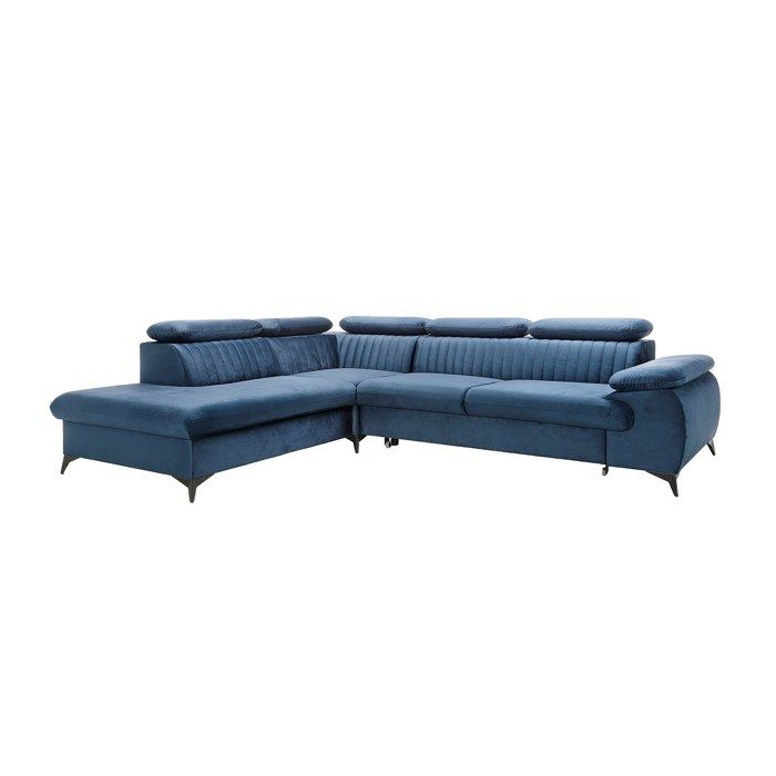 Canapé grand angle gauche convertible en velours bleu nuit SAMARA