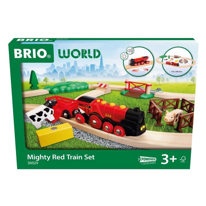 BRIO World - 36029 - Circuit Campagne Locomotive à piles - Coffret de 24 pièces avec animaux - Circuit de train en bois - Dès 3 ans