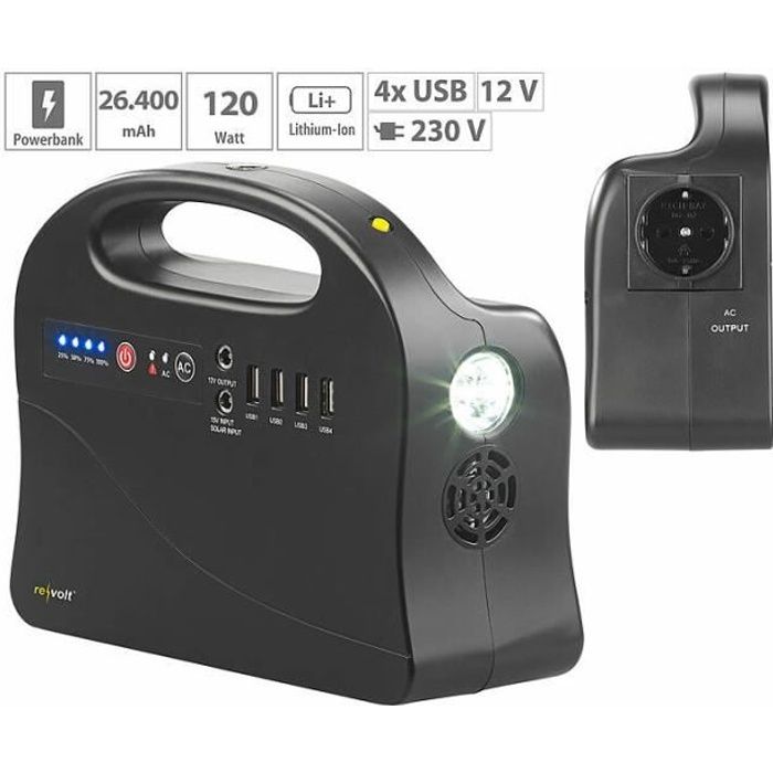 Batterie nomade 24A & convertisseur solaire avec prises 230 V / 12 V / USB HSG-260