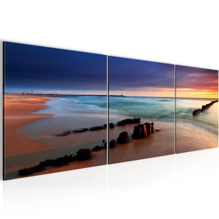 Tableau Déco Toile 130x80 Cm - Scène De Plage Et Soleil, Prêt à Accrocher, Livraison Rapide