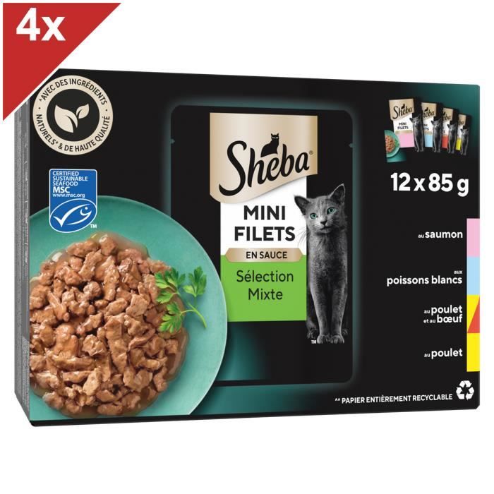 Comparer les prix de Aliment humide pour chat - SHEBA - Sélection mixte en sauce - 4 variétés - 85g (48 sachets) - Pâtée