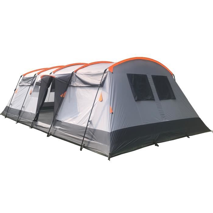 Skandika Hurricane 8 Protect -Tente de Camping Tunnel familiale - 8 Personnes - 650 x 310 cm - Gris/Orange