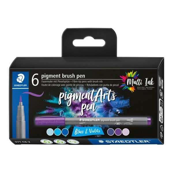 6 feutres - Pointe pinceau - Staedtler - Pigment Arts Pen - Assortis bleu et violet