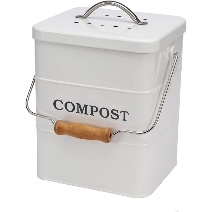 Poubelle à Compost en Acier au Carbone pour comptoir de Cuisine, 6 L Seau à Compost avec Poubelle à Compost en Acier au Carbone pour comptoir de Cuisine, 6 L Seau à Compost avec