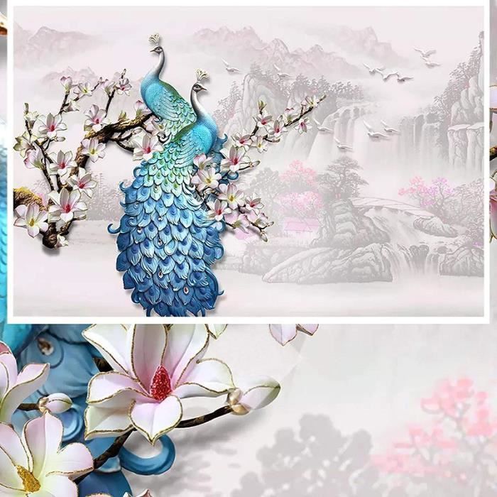 Papier Peint Autocollant 3D Paon Et Fleurs H521 - Motif Décoratif, Amovible, Neuf