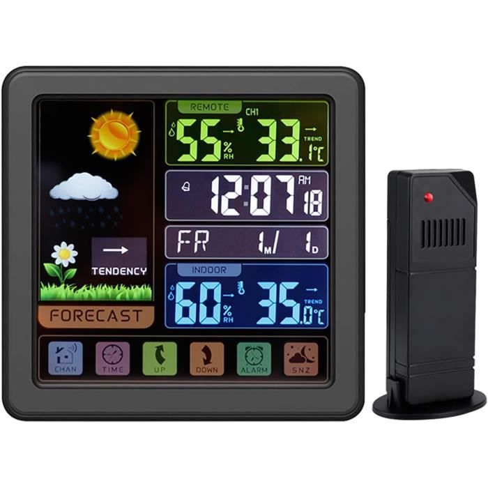 Station Météo Sans Fil 7 en 1,VEVOR avec Écran VA 190,5 mm,Capteur ,Prévisions,Température,Humidité,Vitesse et Direction Vent,Précipitations | Leroy Merlin
