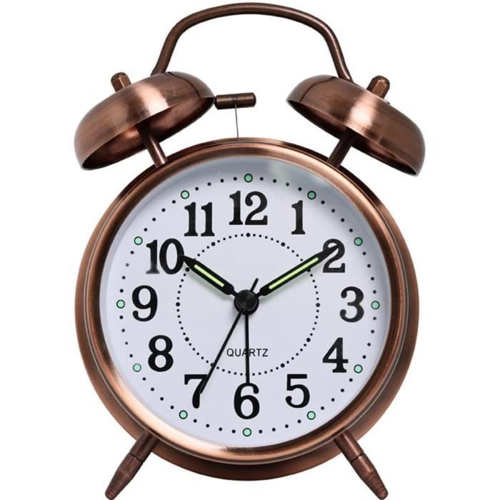 Réveil Analogique Vintage Sans Tic-Tac Avec Veilleuse | Horloge De Table Silencieuse à Piles | Pour Bureau, Chevet, Salon - 4