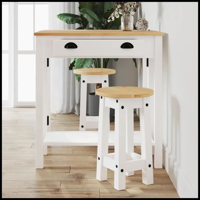 DXBK Tabourets de bar lot de 2 blanc bois massif de pin 4005701