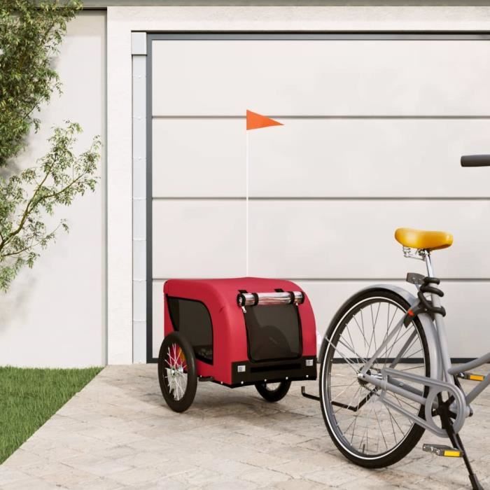 vidaXL Remorque de vélo pour chien rouge et noir tissu oxford et fer 93999