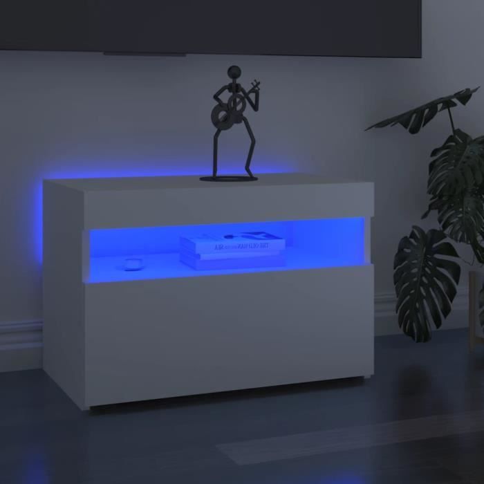 Meuble TV Moderne - Armoire HIfi avec lumières LED - blanc 60x35x40 cm 125Kg FR2023