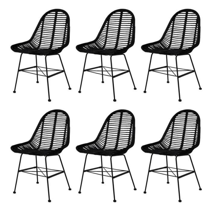 Chaises de salle à manger - VIDAXL - Lot de 6 - Style Ethnique - Noir - Rotin naturel et fer forgé