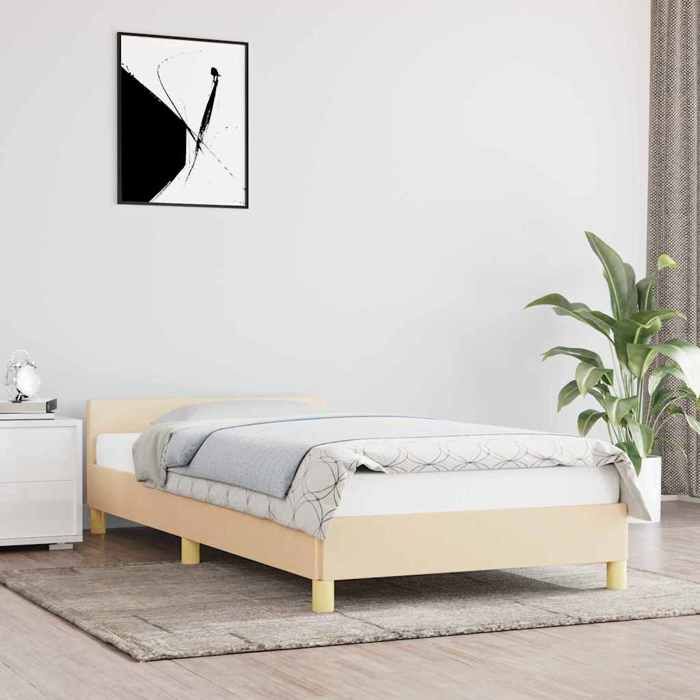 vidaXL Cadre de lit avec tête de lit sans matelas crème 90x190cm tissu 347380
