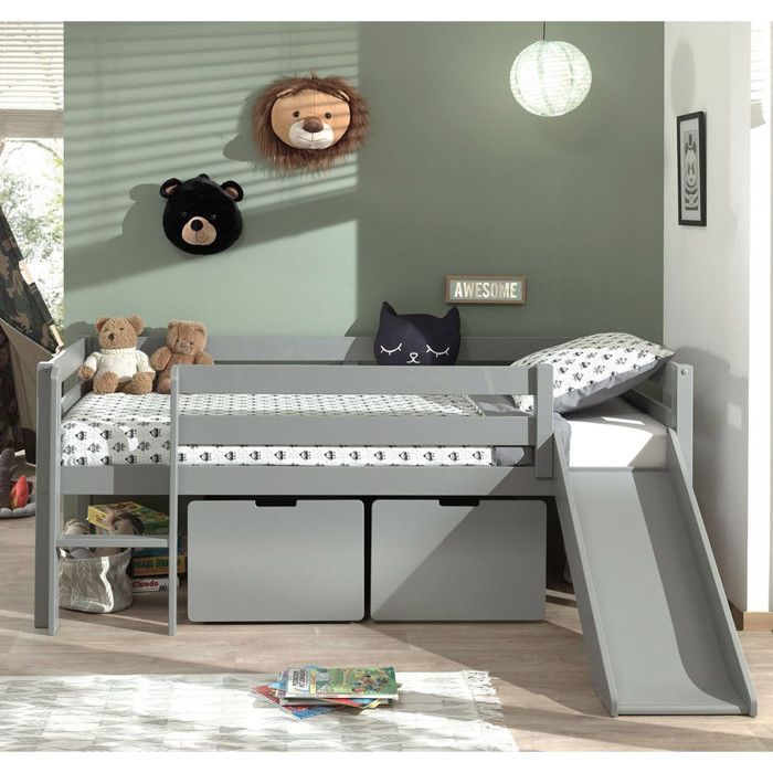 Pack - Lit Enfant Surélevé & 2 Tiroirs Pino 90x200cm Blanc