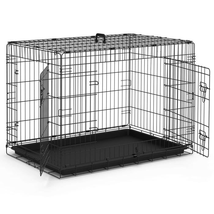 Meilleurs prix pour Cage pour chien pliable avec 2 portes verrouillable plateau amovible 92x58x64cm
