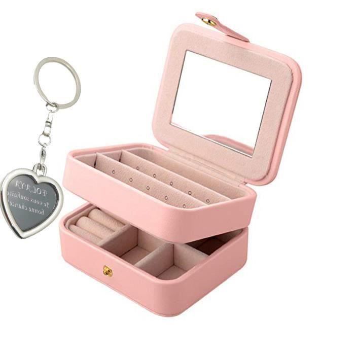 Boîte De Rangement De Bijoux De Maquillage Rose En Forme De Cœur Pour Fille, Double Miroir, Dortoir D'Étudiants