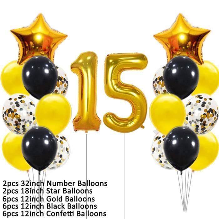 Numero 15 Ballons Joyeux Anniversaire 15th Fete Decorations 15 Ans Garcon Fille Quinze Or Rose Noi 22pcs Gold Black Cdiscount Maison
