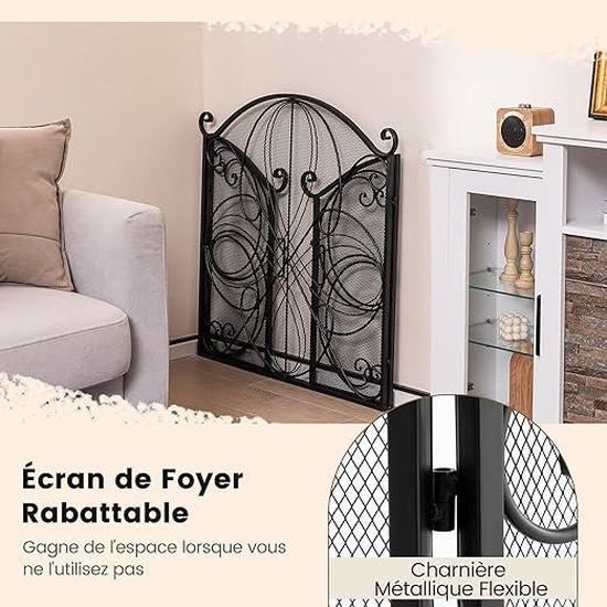 Écran De Cheminée Avec Portes Coulissantes GIANTEX - 89x72 Cm, Métal Noir, Protection étincelles, Stable - 6