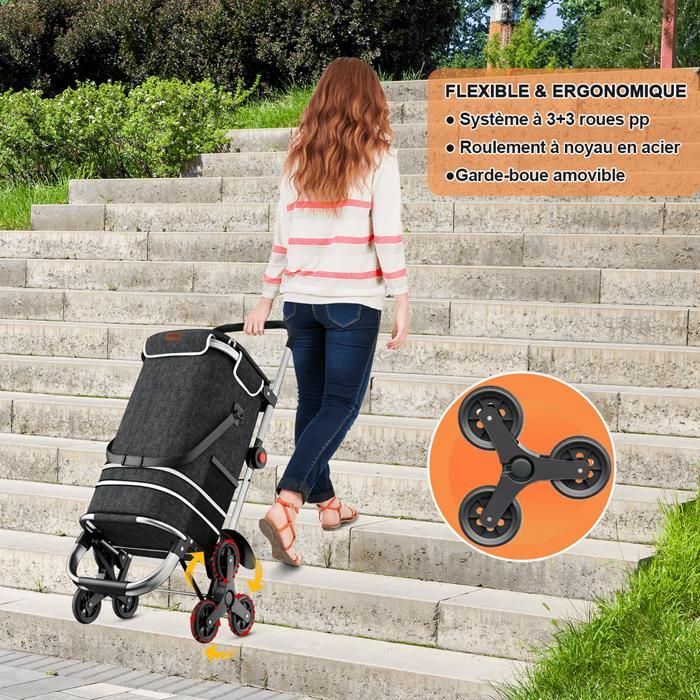 APOXCON Chariot Courses Pliable 60 Kg – Sac Imperméable Amovible, Roues Silencieuses, Cordon Élastique