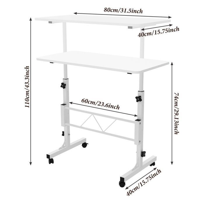 Petit Bureau, Bureau Roulant Réglable En Hauteur, Bureau Informatique Sur Roulettes, Chariot D'ordinateur Roulant, Table D'ordinateur Portable, Table D'appoint Mobile ( Size : 60*40cm/23.6*15.7in