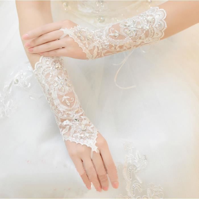 Nabroc Gants ivoire de la mariee dentelle strass cristaux Mariage Ceremonie Cdiscount Pret a Porter