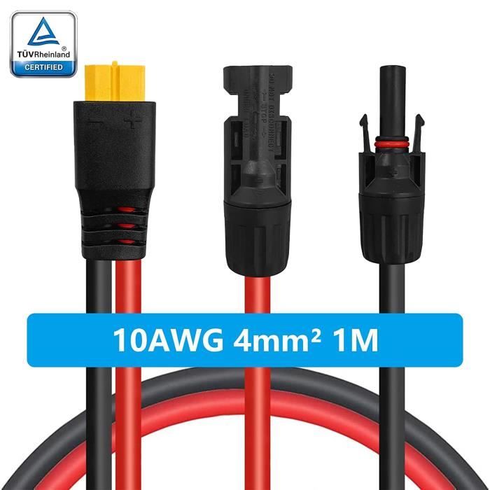 Câble Solaire XT60 0.6m/3m - Adaptateur Pour Panneau Solaire Et Powerstation - IP68 - 12AWG - Charge Écologique
