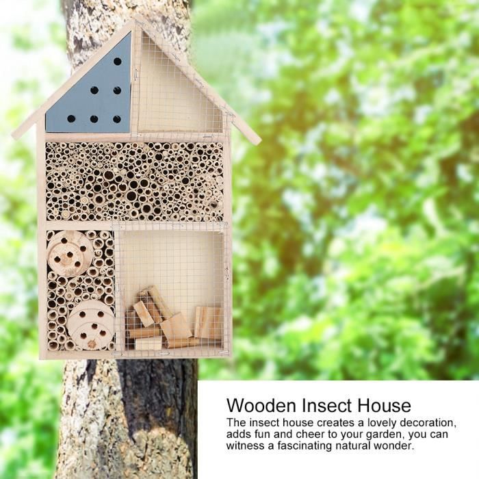Qiilu Maison d'insectes Insecte en bois Bee House Wood Bug Room Hotel  Shelter Garden Decoration Nids Box - Cdiscount Animalerie
