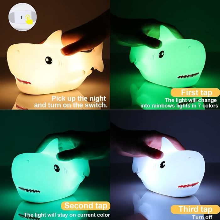 Veilleuse dinosaure pour enfants, mignonne, 7 couleurs changeantes,  lumières LED portables en silicone, lumières à piles rechargeables avec  capteur