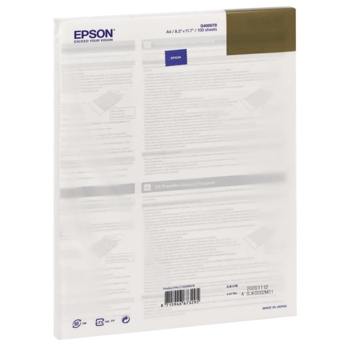 Papier sublimation EPSON A4 DS pour SC-F500 - 100 feuilles - Cdiscount  Informatique