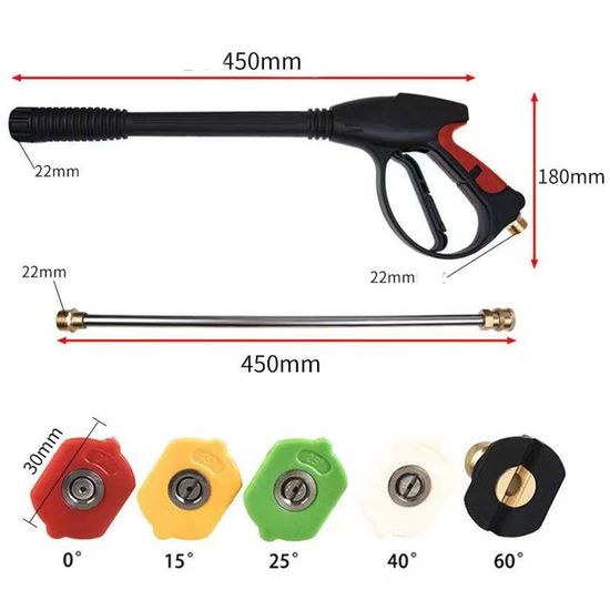 Pistolet Nettoyeur Haute Pression 4350 PSI + 5 Buses – Compatible Kärcher, Quick Connect 1/4" M22 14 Mm, Pour Nettoyage Efficace