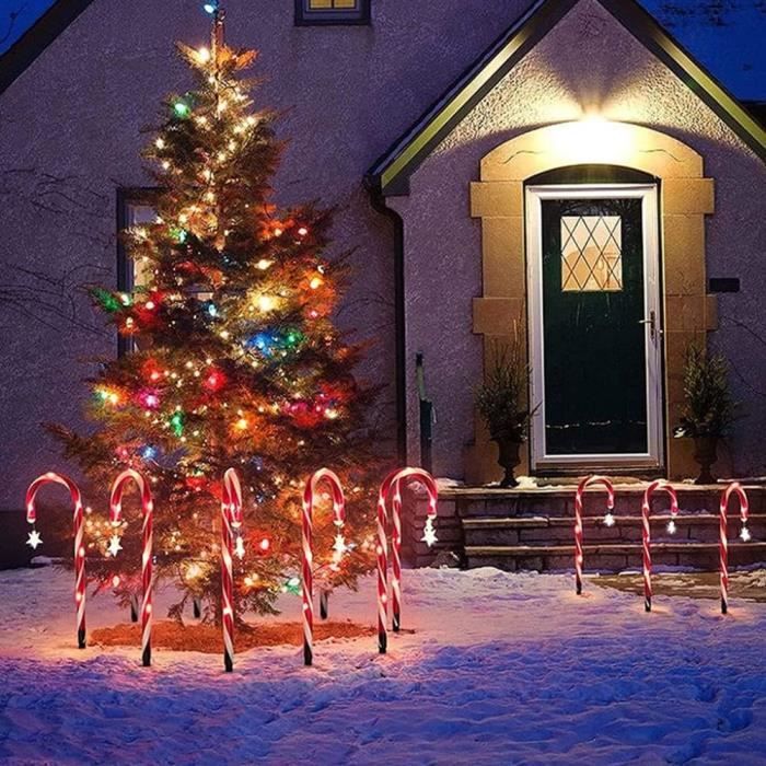 4x Noël Canne Lumières,Canne Lumières Bonbon Marqueur Chemin Décoration  Noël Voie Marqueurs Lampes LED en Forme de Sucre dorge Lumières de Jardin