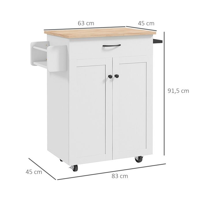 Desserte Cuisine Roulante HOMCOM 83x45x91,5cm Blanc - Avec Tiroir, Portes Et Porte-épices