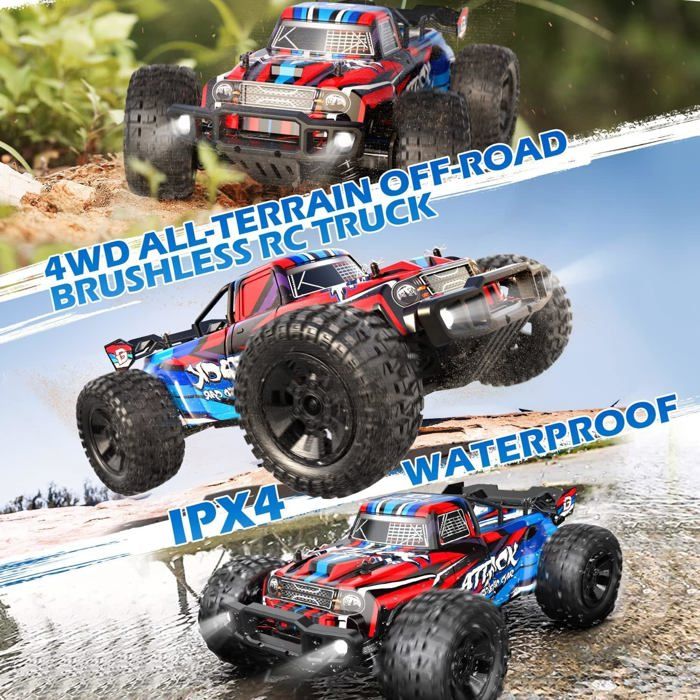 CROBOLL Voiture RC 1:10 – Moteur Sans Balais 3650-3300KV – ESC 60A – 80 Km/h – 4 Roues Motrices – Gyroscope – Portée 350 M