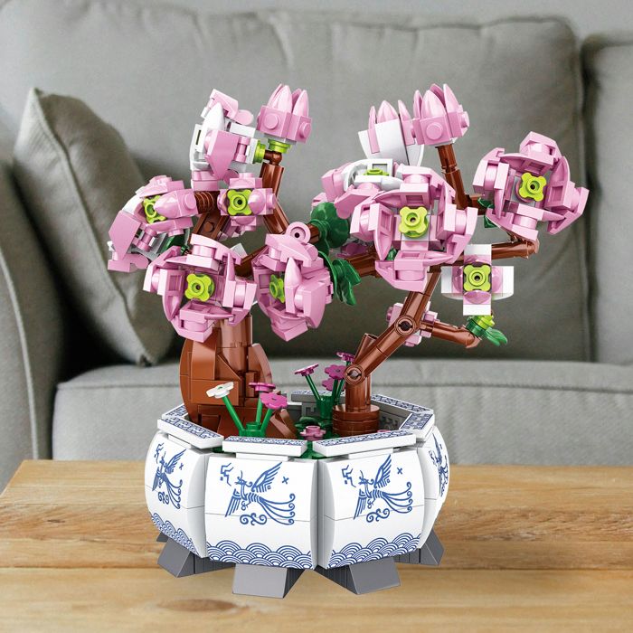 CUBIMANA Jeu de Construction de Plantes artificielles en Forme de géranium - Bonsaïs artificiels pour la décoration Maison et du Bureau 548 pièces Blocs de Construction Adultes et Femmes Cadeau Noël