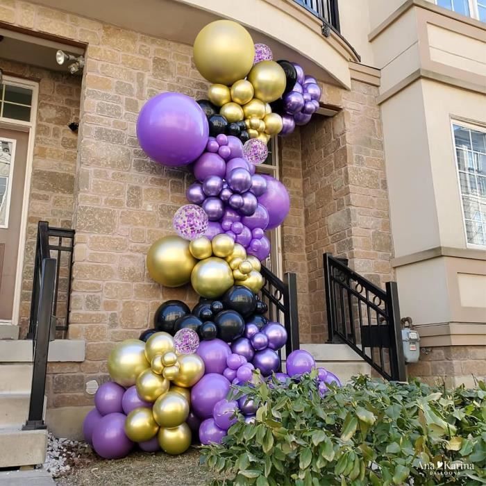 Kit Arche Ballon Noir Violet, 130Pièces Guirlande Ballons Mat Noir Violet  Or Métallique Ballon Violet Confetti Pour Fille Gar[H8464]