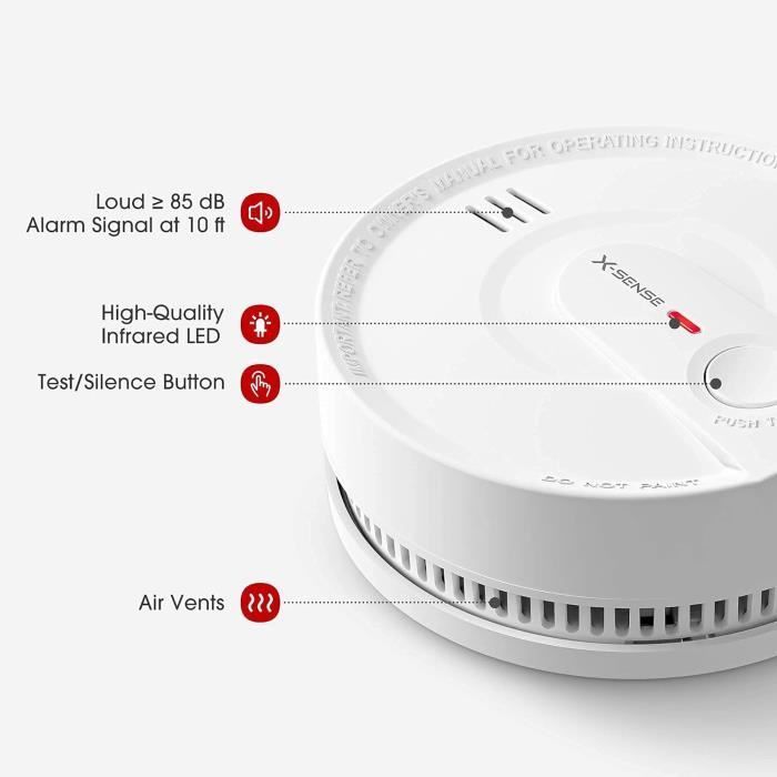 2 Détecteurs De Fumée 10 Ans Avec Pile Remplaçable | Alarme 85 DB | Capteur Photoélectrique | Installation Magnétique Ou Vis