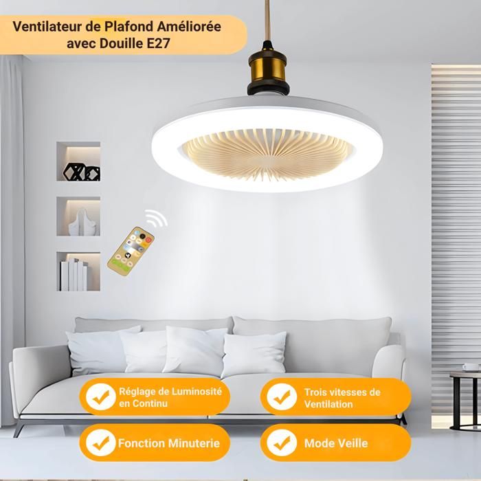Ventilateur Plafonnier LED Avec Lumière Réglable - 30W, 3 Vitesses, Minuterie, Télécommande - Diamètre 26cm, Pour Chambre, Bureau (blanc)
