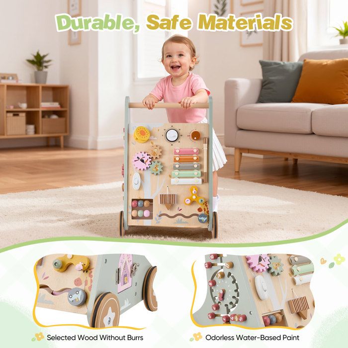 Asweets Trotteur En Bois 2en1 Banc à Outils Pour Bébé 3+ Ans - Jouet Éducatif Montessori Bleu