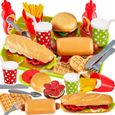 Dinette Enfant Hamburger Jouet Aliment Cuisine avec Plateau Frites Hot-Dogs, Jeu d'imitation 3 4 5 Ans-0