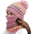 3Pcs Bonnet Écharpe Masque Visage Ensemble Pour Femme Doublé Polaire Hiver Chaud pour Ski MZW0162-0