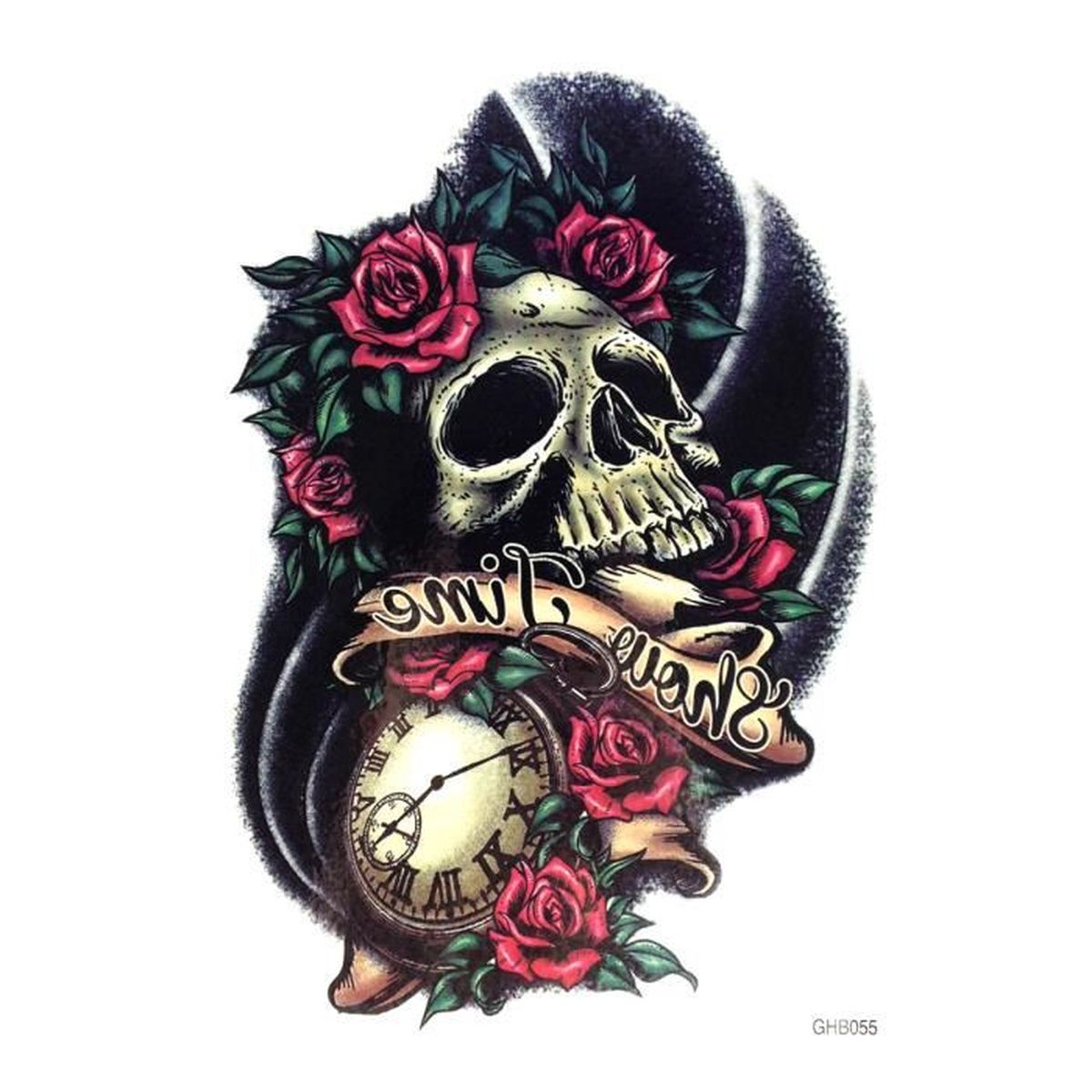 Tatouage Tete De Mort Avec Rose Tatouage temporaire réaliste 3D étanche skull tête de mort fleur rose -  Cdiscount Au quotidien
