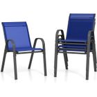 GOPLUS Lot de 4 Chaises de Jardin Empilables avec Accoudoirs Dossier-en Métal et Textilène Charge 150KG-56x70x84cm Bleu