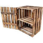 Boîte de rangement - CREATIVE DECO - Coffre en Bois Flammé avec Étagère - 50 x 40 x 30 cm